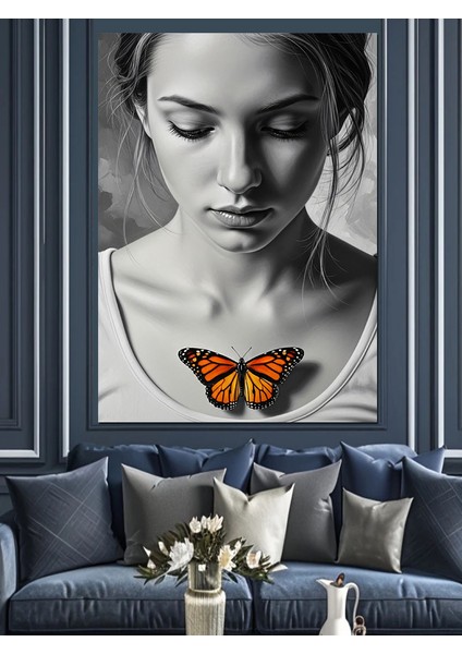 Kelebekli Kadın Yüzü Minimalist Dekoratif Kanvas - Mdf Ahşap Tablo modelleri