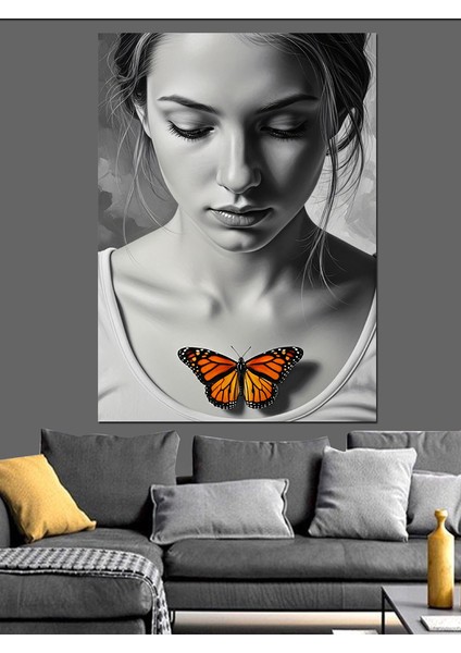 Kelebekli Kadın Yüzü Minimalist Dekoratif Kanvas - Mdf Ahşap Tablo fırsatları