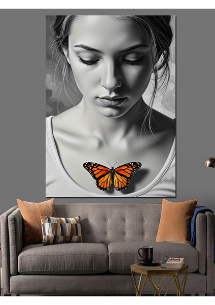Kelebekli Kadın Yüzü Minimalist Dekoratif Kanvas - Mdf Ahşap Tablo indirimleri