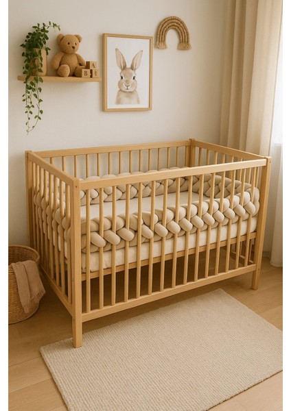 Bej Renk 4 Örgü Montessori Beşik ve Kenar Koruma Bariyeri