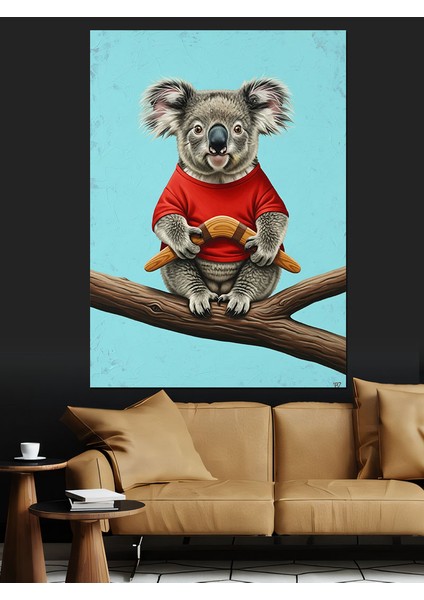Ağaç Dalında Sevimli Koala Dekoratif Kanvas - Mdf Ahşap Tablo