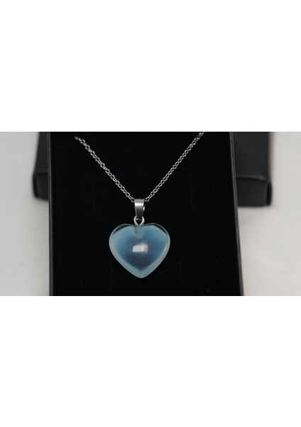 Kalp Kesim Ay Taşı Kolye, Doğal Taş, Kararmaz Çelik, Sevgiliye Hediye, Zarif Şık Tasarım modelleri