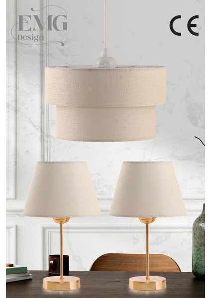 Şık 3'lü Avize ve Abajur Seti, Modern ve Zarif Tasarım