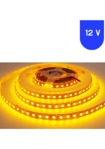 12 Volt 5 mm 2835 Smd Sarı Amber Iç Mekan 120 Ledli 5 Metre Şerit LED