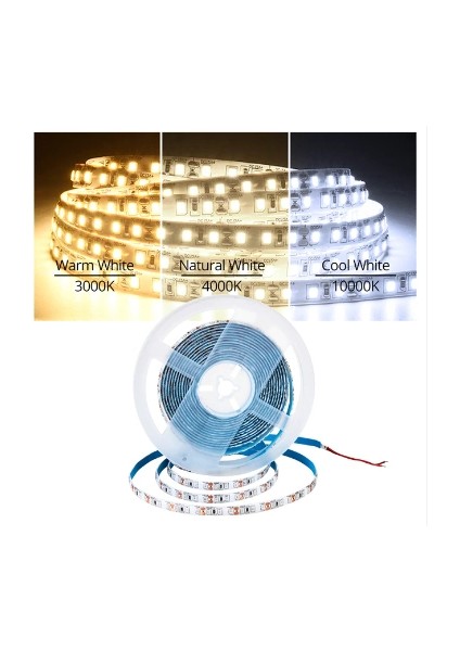 12 Volt 5 mm 2835 Smd 6500 K Beyaz Iç Mekan 120 Ledli 5 Metre Şerit LED fiyatları