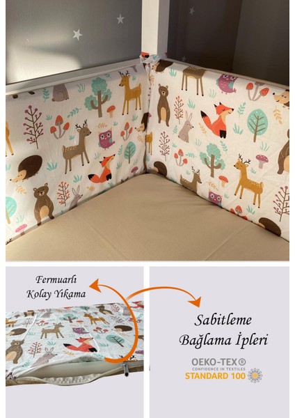 Orman Desenli 90X190CM Beşik Kenar Koruma 4 Parça, Montessori Güvenli Bariyer