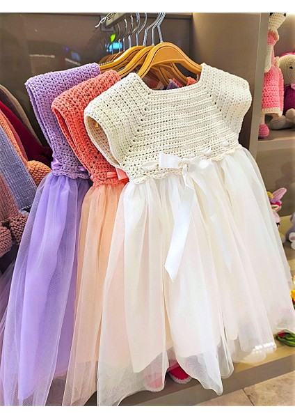 El Örgüsü %100 Pamuk Yavruağzı Kolsuz Tütü Elbise