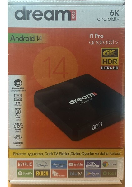 Yüksek Performanslı Android Box, 2gb Ram, 16GB Hafıza, Wi-Fi 6, 4K Destek