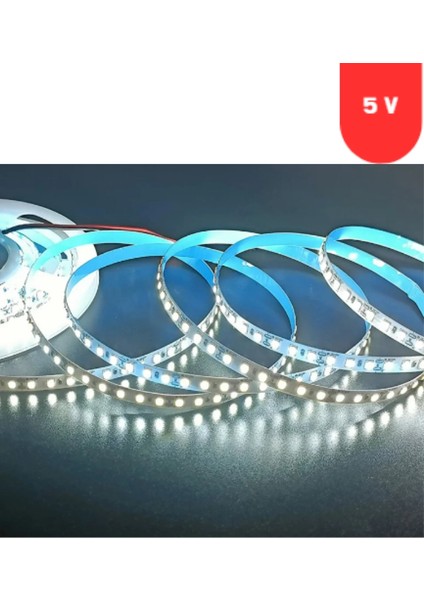 5 Volt 5 mm 2835 Smd 6500 K Beyaz Iç Mekan 120 Ledli 5 Metre Şerit LED
