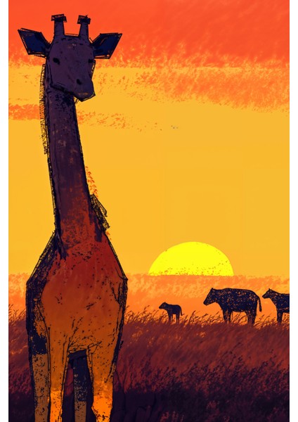 Gün Batımında Zürafa Silueti Kanvas Tablo