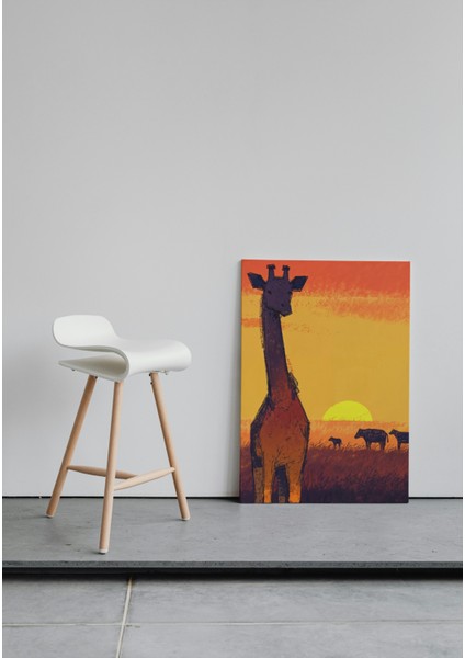Gün Batımında Zürafa Silueti Kanvas Tablo fiyatları