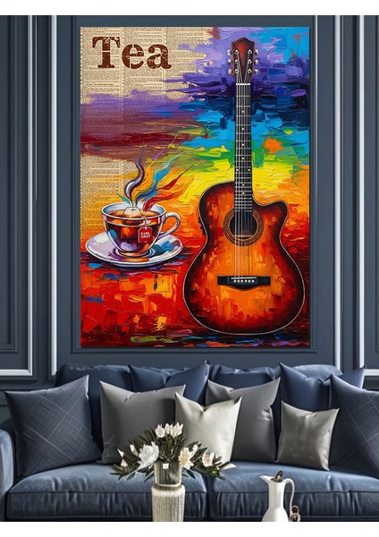 Müzik Gitar Soyut Renkler Dekoratif Kanvas - Mdf Ahşap Tablo