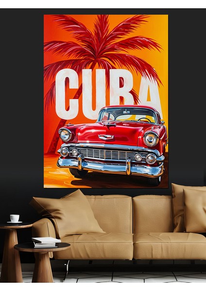 Küba Kırmızı Araba Afiş Dekoratif Kanvas - Mdf Ahşap Tablo modelleri