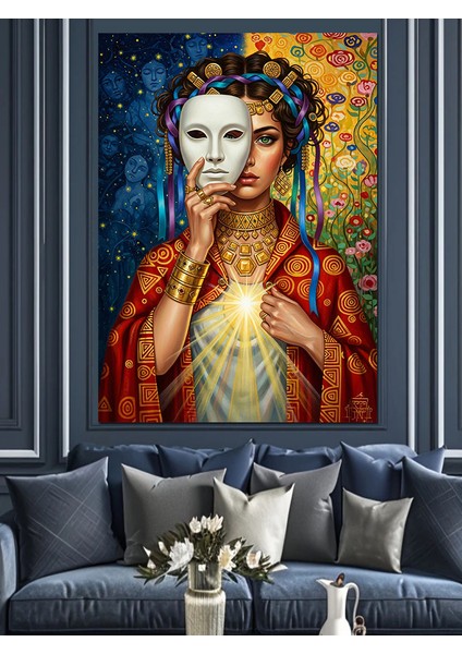 Venedik Maskeli Kadın Portresi Dekoratif Kanvas - Mdf Ahşap Tablo