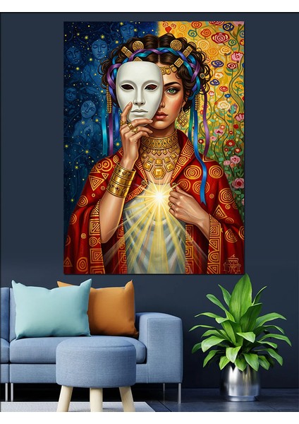 Venedik Maskeli Kadın Portresi Dekoratif Kanvas - Mdf Ahşap Tablo fırsatları