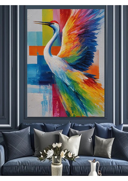 Canlı Renkli Kuş Soyut Dekoratif Kanvas - Mdf Ahşap Tablo fiyatları
