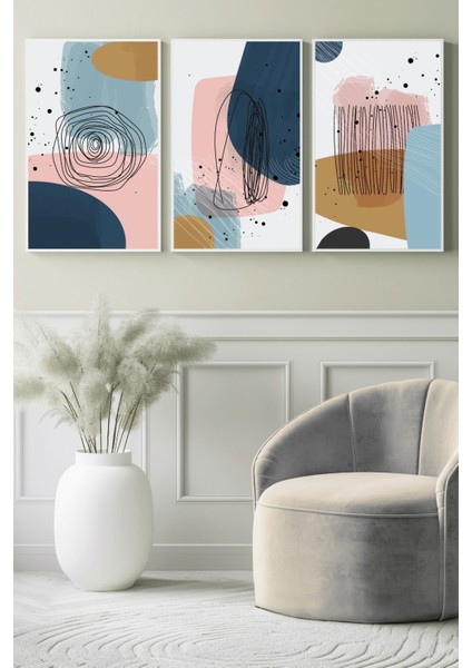 Modern Pastel Formlar 3’lü Kanvas Tablo