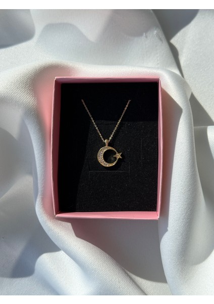 Ay Yıldız Zirkon Kolye Gold Renk 45 cm fiyatları