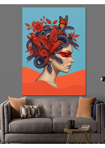 Medusa Çizimi Dekoratif Kanvas - Mdf Ahşap Tablo