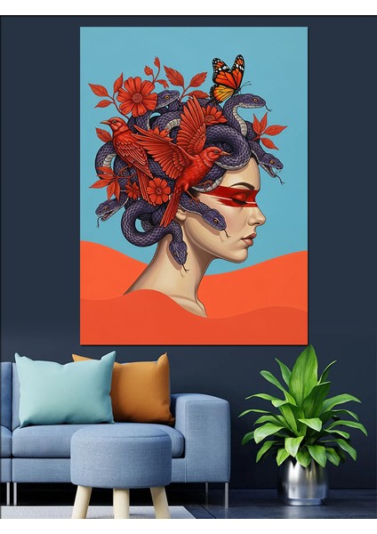 Medusa Çizimi Dekoratif Kanvas - Mdf Ahşap Tablo fiyatları