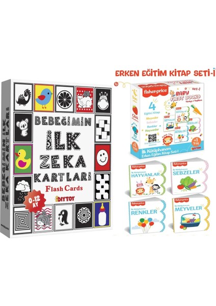 2’li Set Flash Cards Bebeğimin Ilk Zeka Kartları ve Ilk Kütüphanem Erken Eğitim Kitap Seti-1