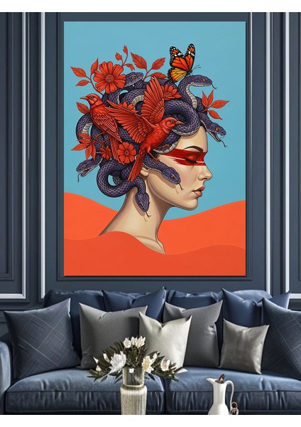 Medusa Çizimi Dekoratif Kanvas - Mdf Ahşap Tablo fırsatları