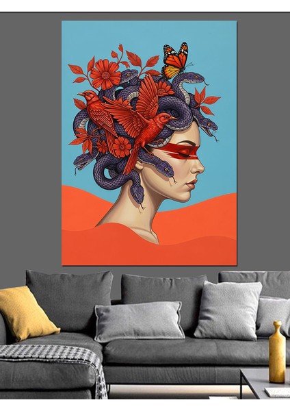 Medusa Çizimi Dekoratif Kanvas - Mdf Ahşap Tablo indirimleri