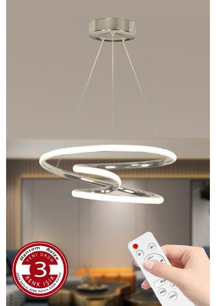 3 Renk Kumandalı Krom Dimmerli LED Avize, Galaksi Ledli Modern Tasarım