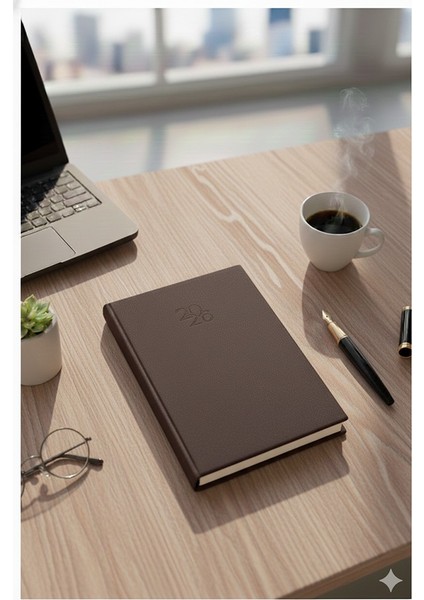 2026 Ajanda 192 Yaprak Kahverengi 16X24CM Günlük Planlayıcı Ciltli Ofis Okul Büro Sert Kapak Çizgili Günlük Ajanda