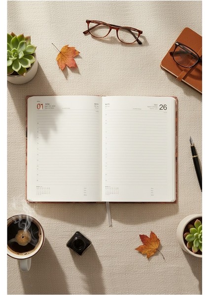 2026 Ajanda 192 Yaprak Kahverengi 16X24CM Günlük Planlayıcı Ciltli Ofis Okul Büro Sert Kapak Çizgili Günlük Ajanda fiyatları