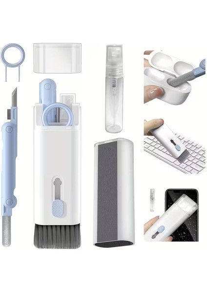 Mavi Renk 7 In 1 Çok Fonksiyonlu Bilgisayar Laptop Klavye Telefon Kulaklık Airpod Temizleyici Kit