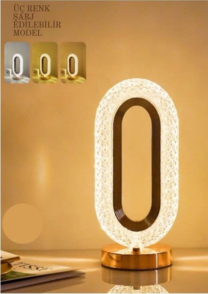Kristal Dekoratif Masa Lambası, Gold LED Abajur, Dokunmatik, 3 Renk Seçeneği