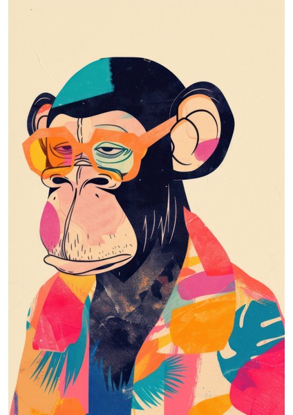 Renkli Gözlüklü Tropik Maymun Kanvas Tablo