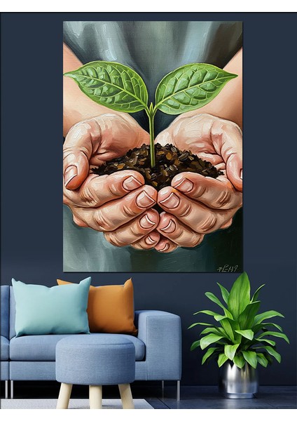Fidan Tutan Eller Büyüme Dekoratif Kanvas - Mdf Ahşap Tablo modelleri