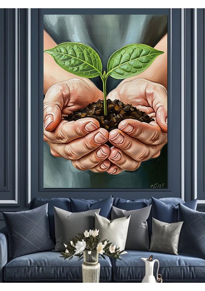 Fidan Tutan Eller Büyüme Dekoratif Kanvas - Mdf Ahşap Tablo indirimleri