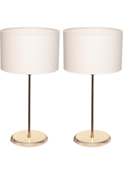2'li Beyaz Gold Kaplama Abajur Masa Lambası Seti, Şık ve Zarif Tasarım