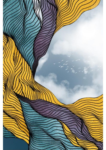 Soyut Renkli Dağ Manzarası ve Geyikler 3’lü Kanvas Tablo fırsatları