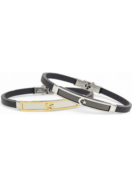 Ay Yıldız Türk Bayrağı Desenli Çelik Bileklik 3183SCB007