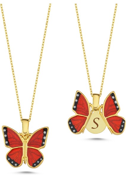 Kırmızı Kelebek Açılır Kapanır Altın Kaplama Kolye Ak9
