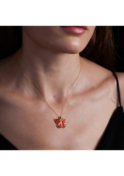 Kırmızı Kelebek Açılır Kapanır Altın Kaplama Kolye Ak9 fiyatları
