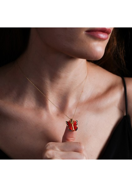 Kırmızı Kelebek Açılır Kapanır Altın Kaplama Kolye Ak9 modelleri