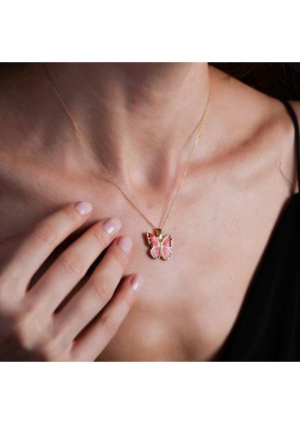 Kırmızı Kelebek Açılır Kapanır Altın Kaplama Kolye Ak9 fırsatları