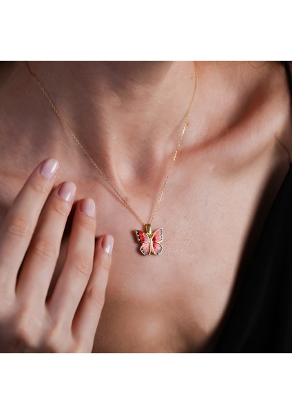 Kırmızı Kelebek Açılır Kapanır Altın Kaplama Kolye Ak9 indirimleri