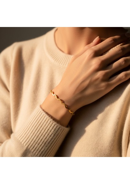 Ajda 925 Ayar Gümüş Bilezik 22 Ayar Altın Kaplama Zigzag fırsatları