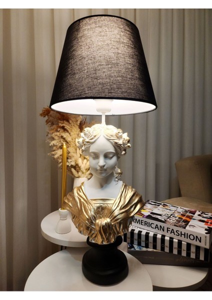 Gold Yaldızlı Beyaz Ophelia Heykel, Siyah Şapkalı Dekoratif Biblo