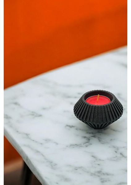 Siyah Mumluk Şamdan, Tealight Mum Uyumlu, Şık ve Modern Dekorasyon Parçası