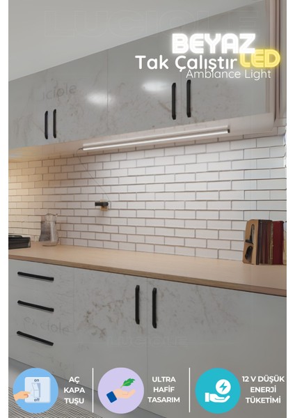 Mutfak Tezgah Altı LED Işık, Beyaz, Açık Kapa, 1 Metre, Yapışkanlı