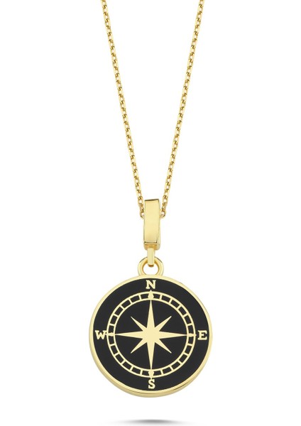 Mineli Pusula Altın Kaplama Kolyel Rz9