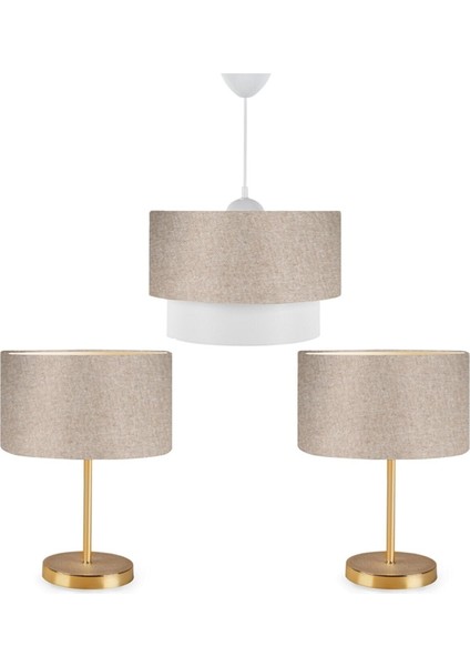 Şık 3'lü Avize ve Komodin Üstü Abajur Seti, Modern Tasarım