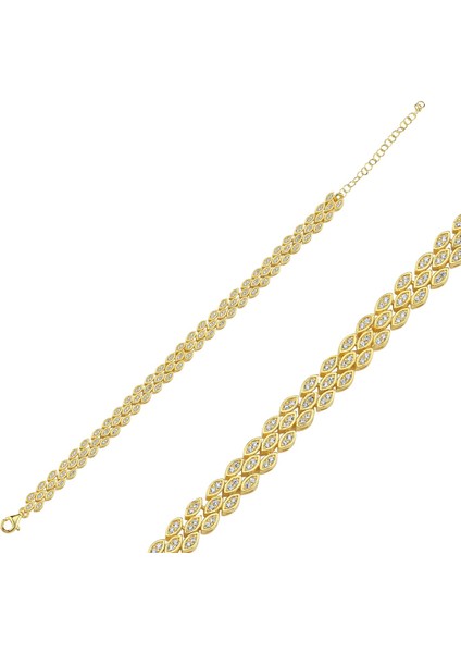 Taşlı Zincir Altın Kaplama Bileklik BLK13